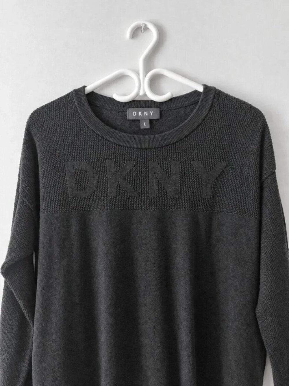 DKNY Long Cut Round Neck Knit Sweater